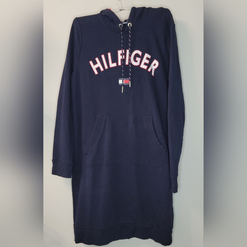 Tommy Hilfiger Logo Navy Blue Hoodie Sweatshirt Sheath Dress Small